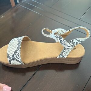Qupid Snake-Print Slingback Sandal in Black & White